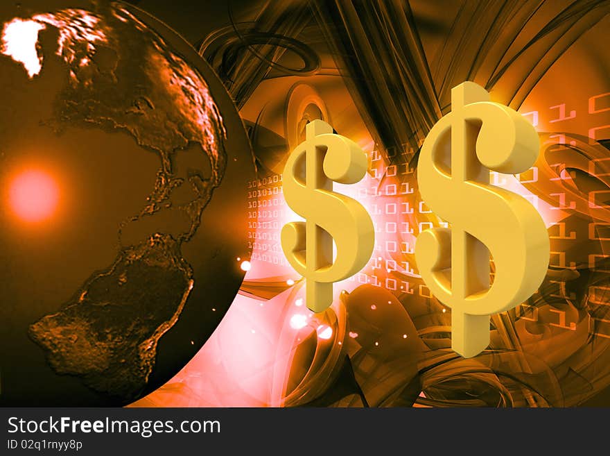 Digital illustration of  dollar sign  in color background