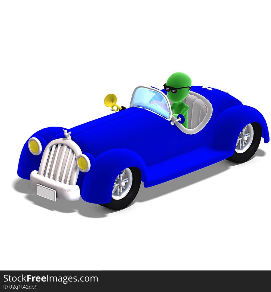 3d Male Icon Toon Character Driving A Huge Car