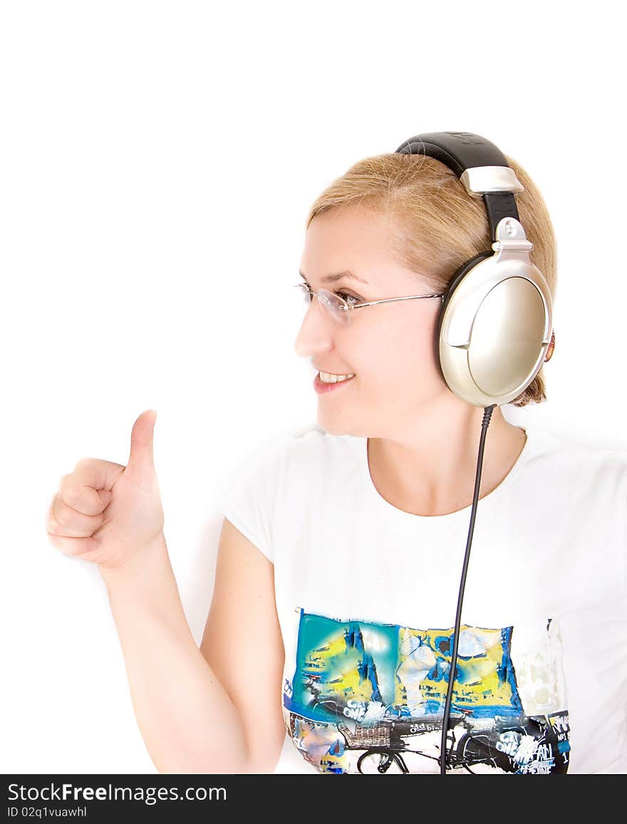 Happy woman listening to music