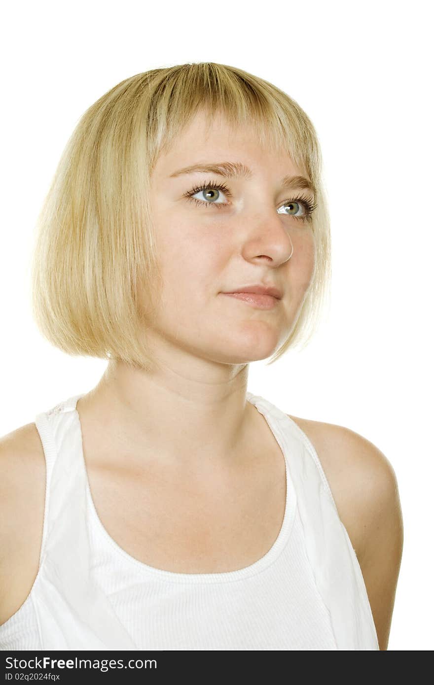 Young woman on white background