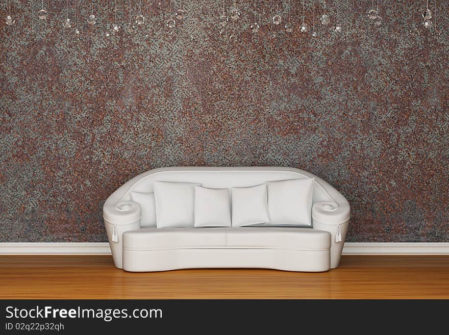 White sofa in grungy rusty interior. White sofa in grungy rusty interior