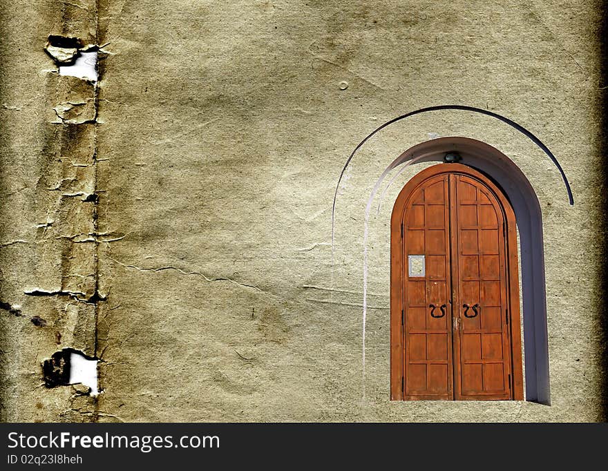 Aging door on grunge background. Aging door on grunge background