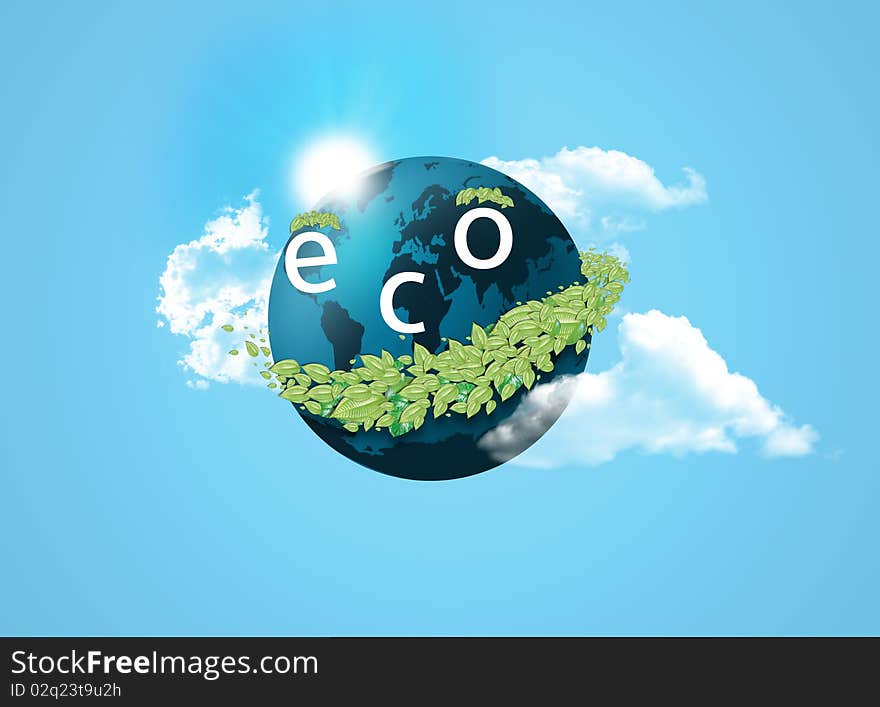 Eco funny concept with leaves and clouds. Eco funny concept with leaves and clouds