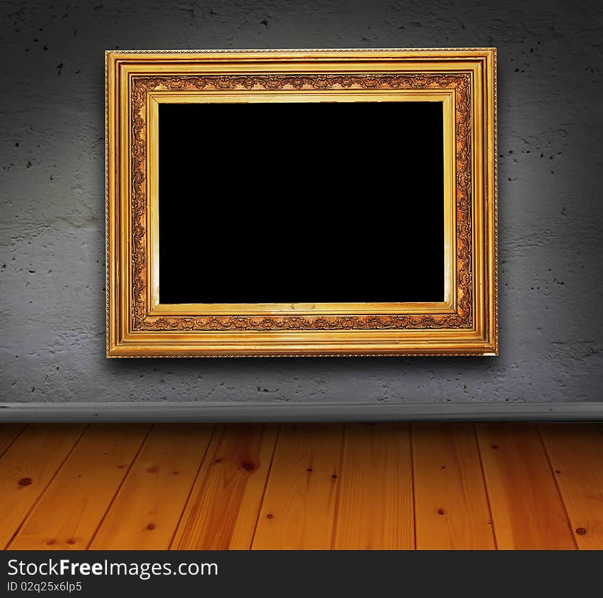 Wooden grunge interior with picture frame