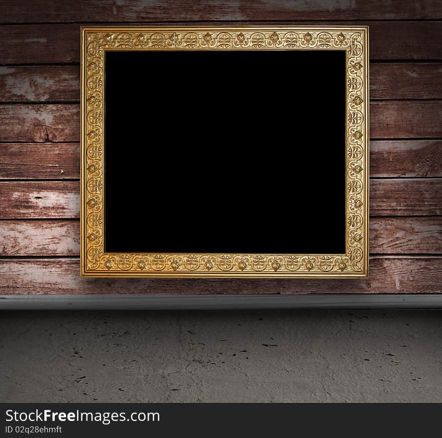 Wooden grunge empty room with picture frame