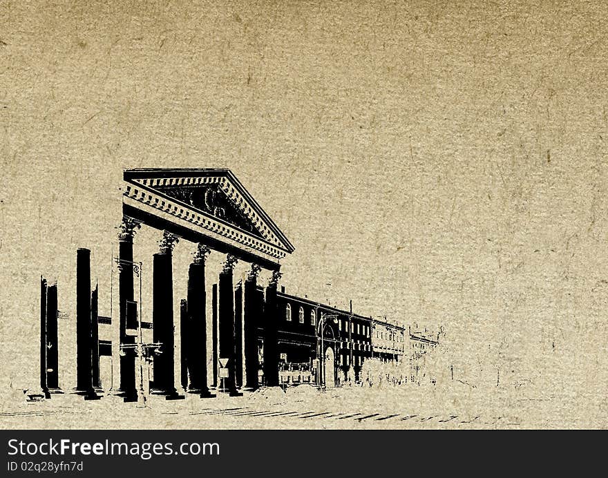 Old-time building on grunge background