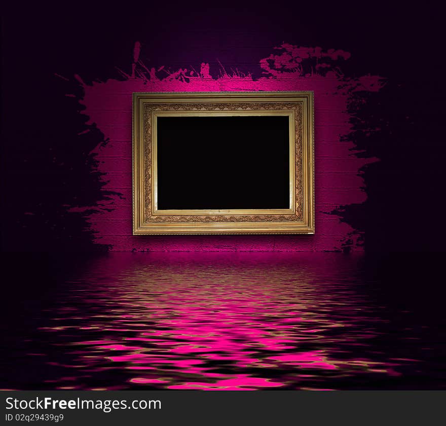 Frame with splashes on a dark wall