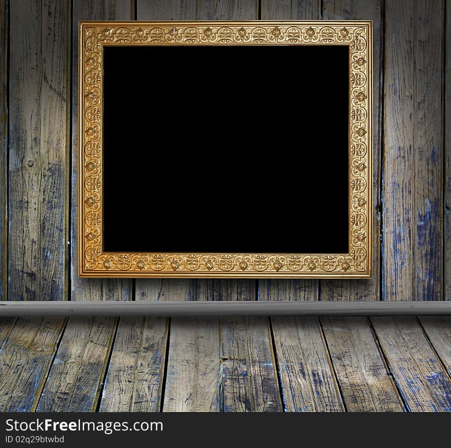 Wooden grunge interior with picture frame