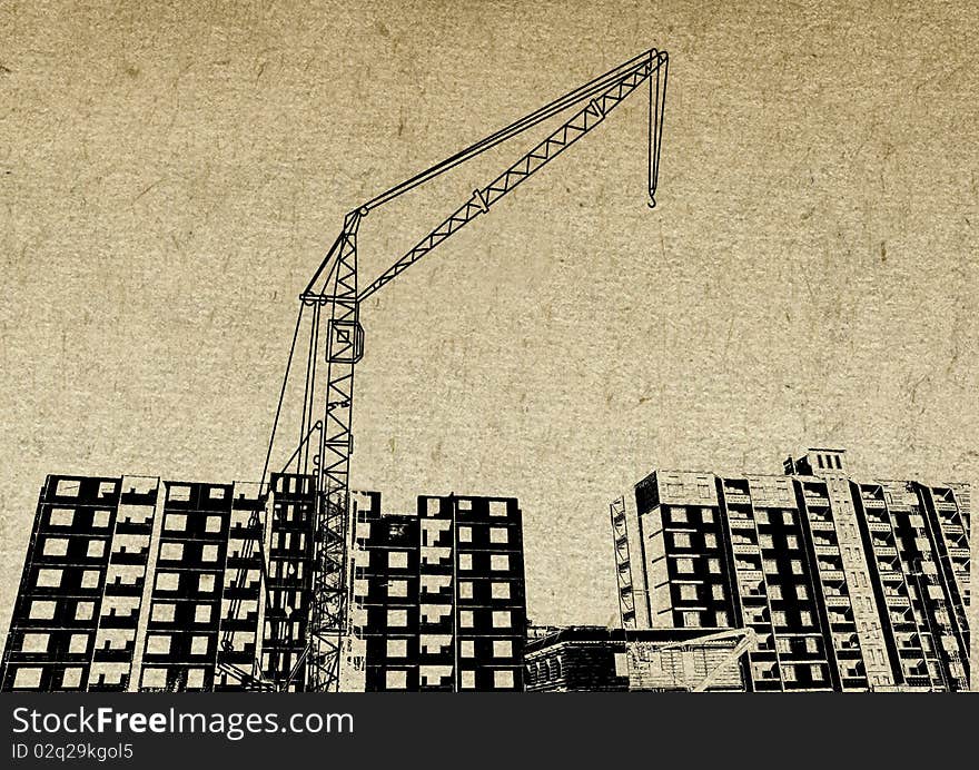 Building crane on grunge background