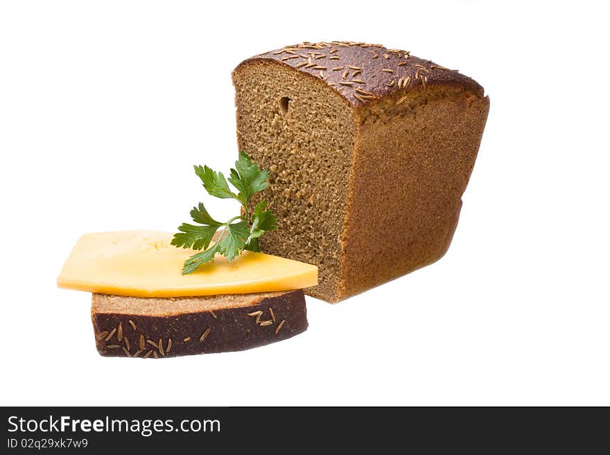 Chunk of rough bread with a cheese slice