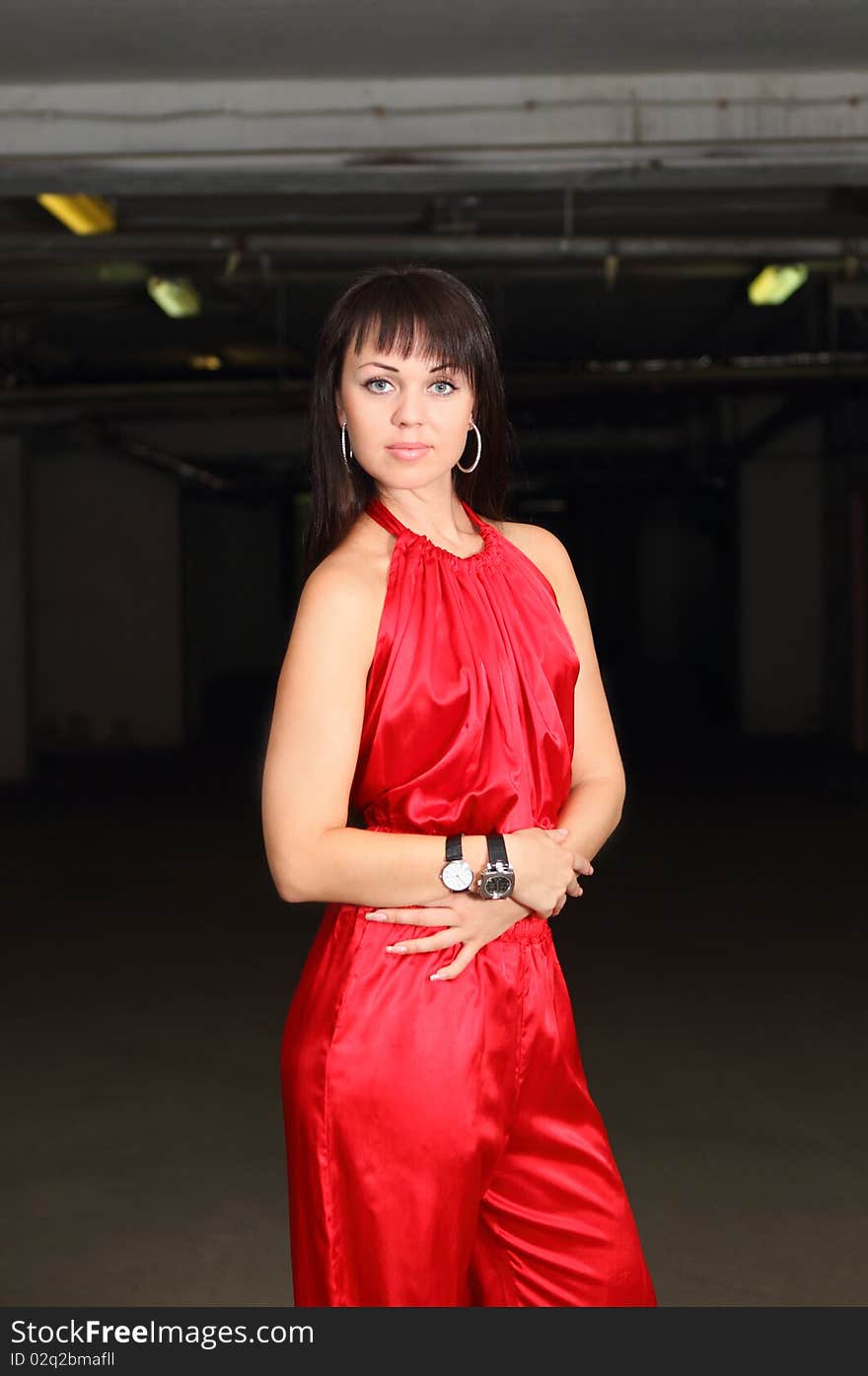 Girl in red in the dark