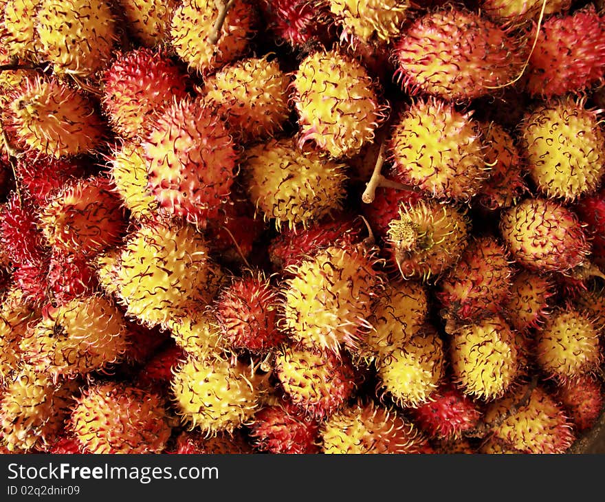 Close up of Rambutan fruits in an Asian market