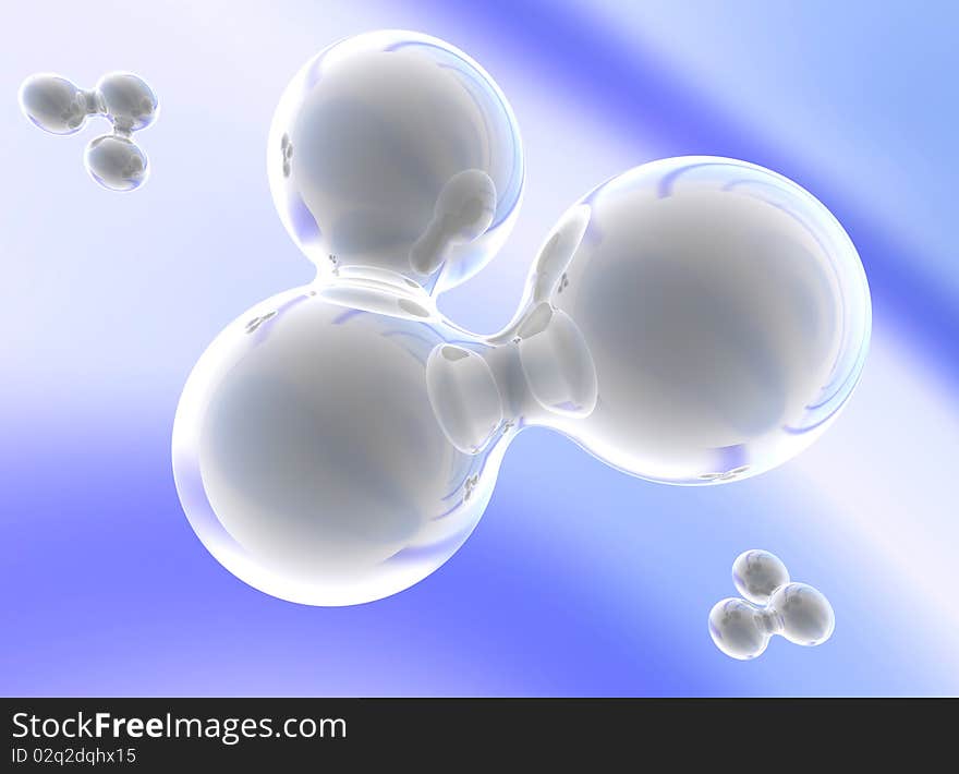 3D rendere gray glass reflective spheres on blue background