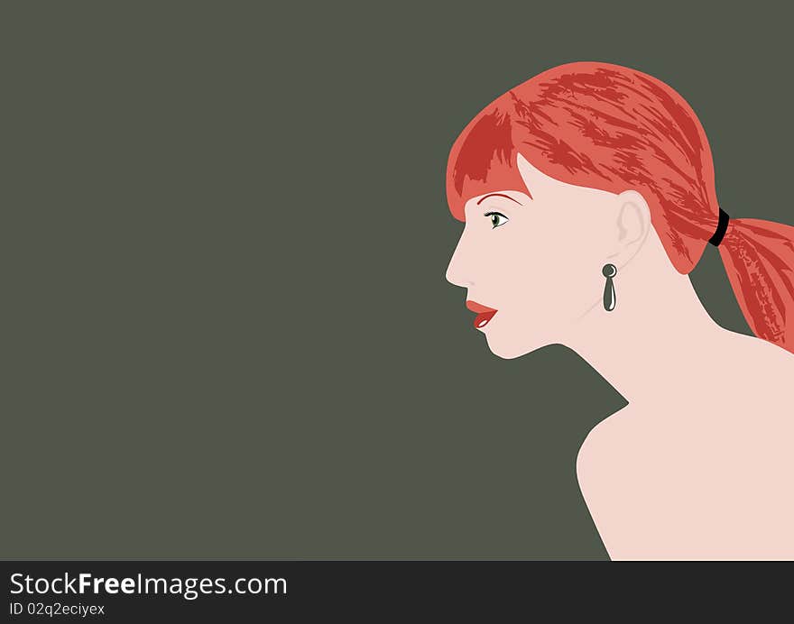 An illustration of a red-haired woman on green background. An illustration of a red-haired woman on green background