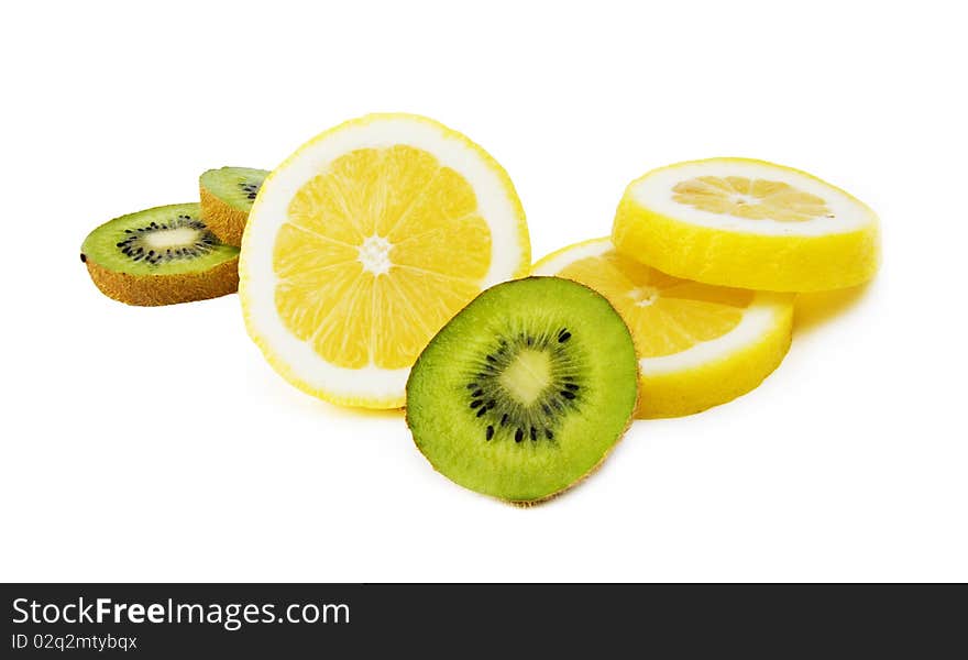 Lemon and kiwi isolated on white background. Lemon and kiwi isolated on white background