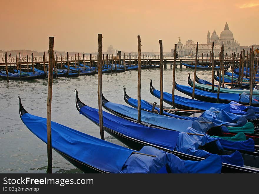 Gondolas in front of the Doge's Palace, Venice, Italy