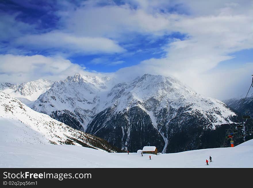 View of the big mountain, ski resort. View of the big mountain, ski resort