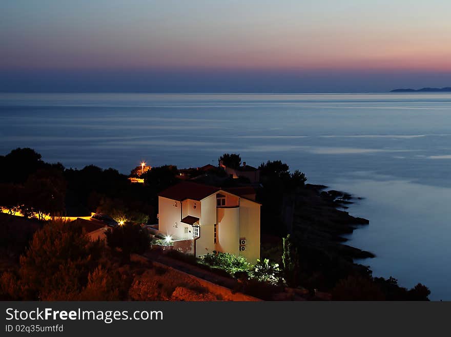 Night on the coast in Croatia with long exposition