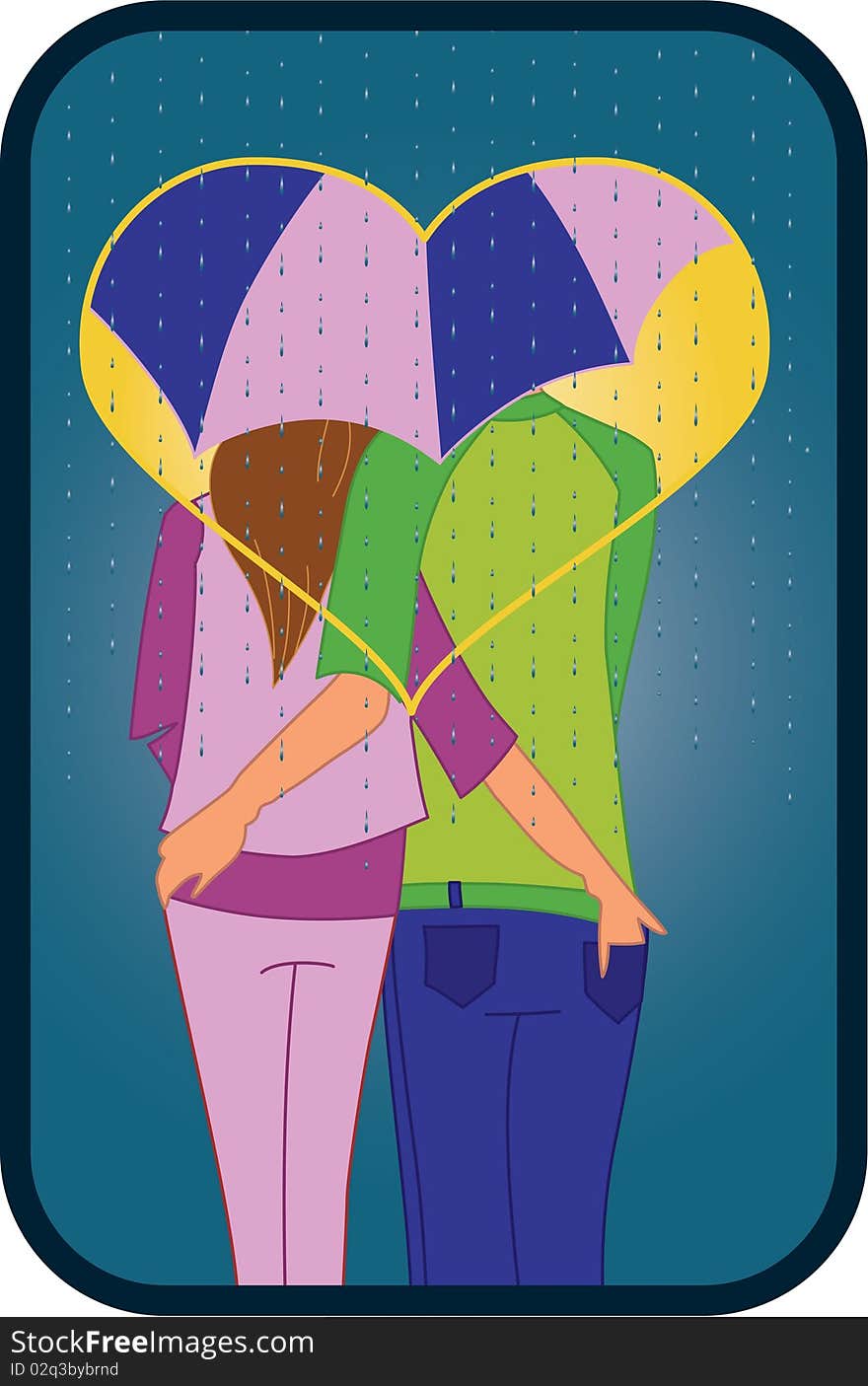 Illustration of a couple with umbrella under rain. Illustration of a couple with umbrella under rain