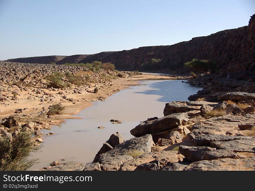 River in the desert of Libya, in Africa. River in the desert of Libya, in Africa