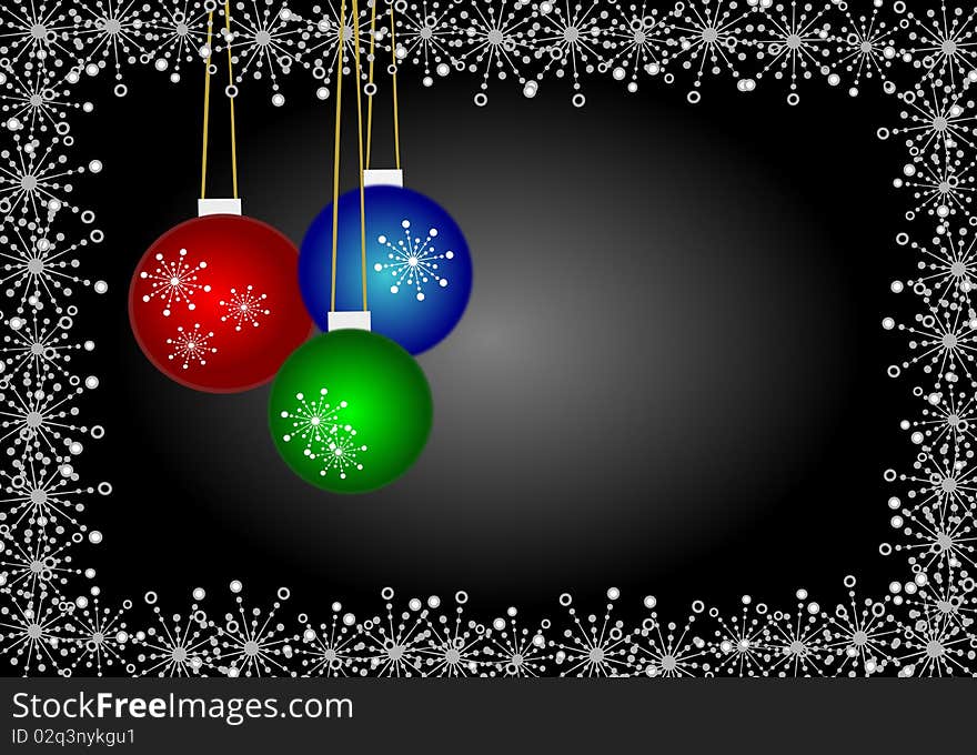 Background of snowflakes with Christmas decorations