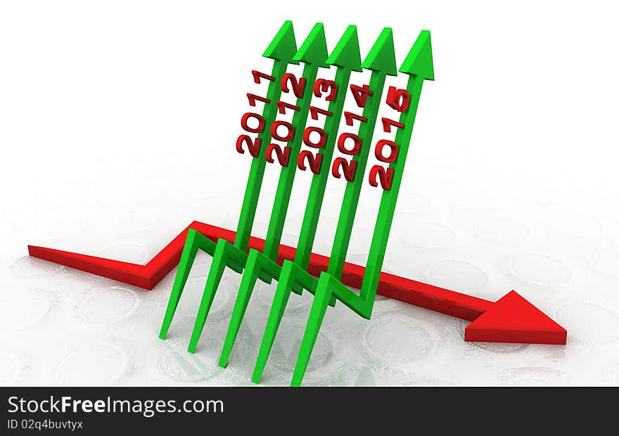 Digital illustration of business graph in white background