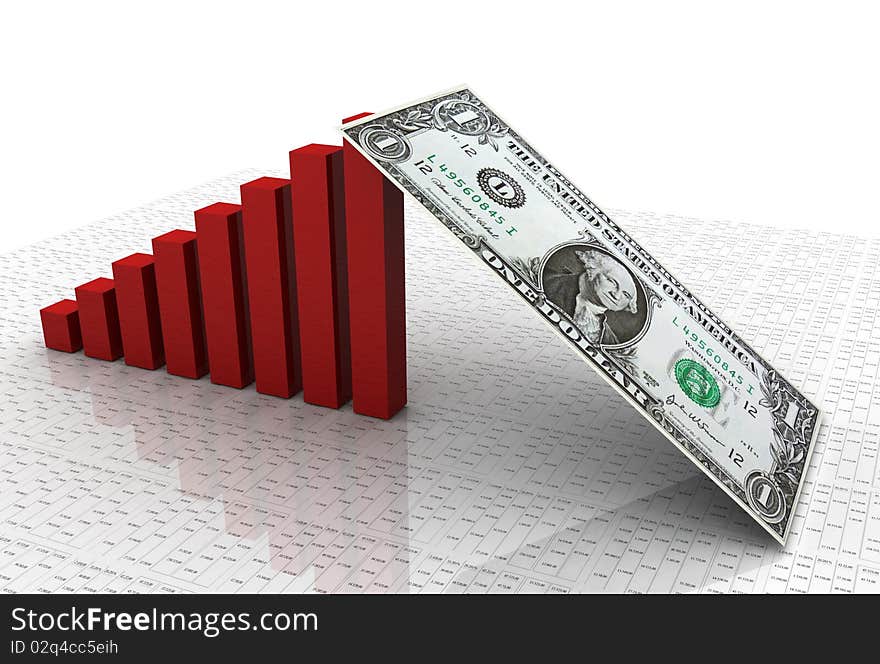 Business graph with dollar in white background