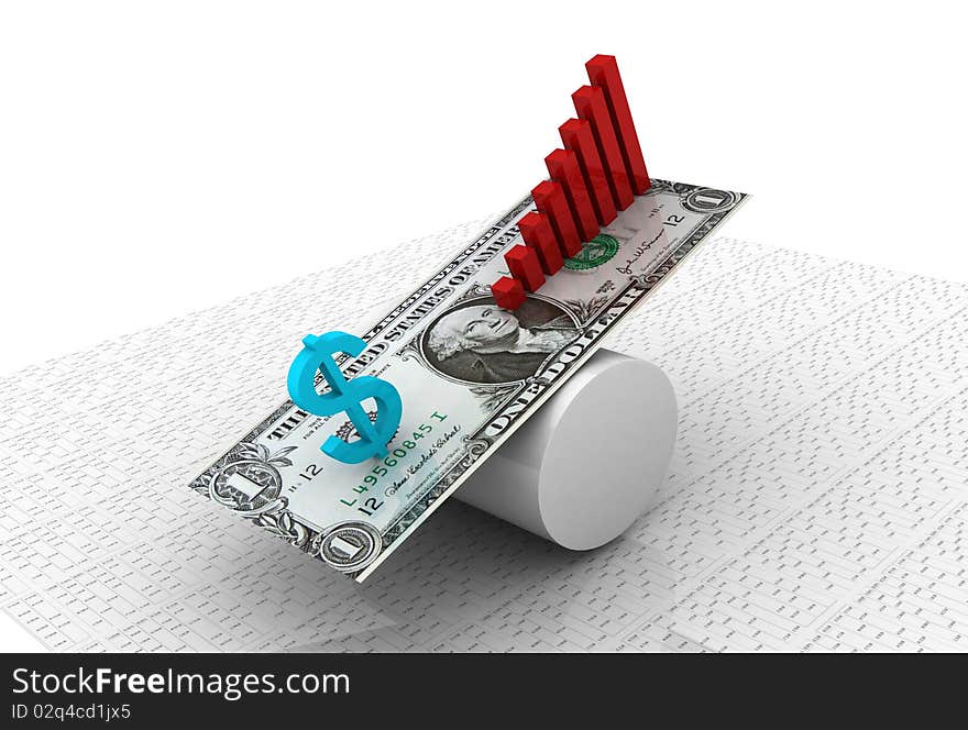 Business graph with dollar in white background