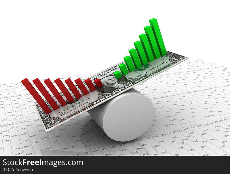 Business graph with dollar in white background