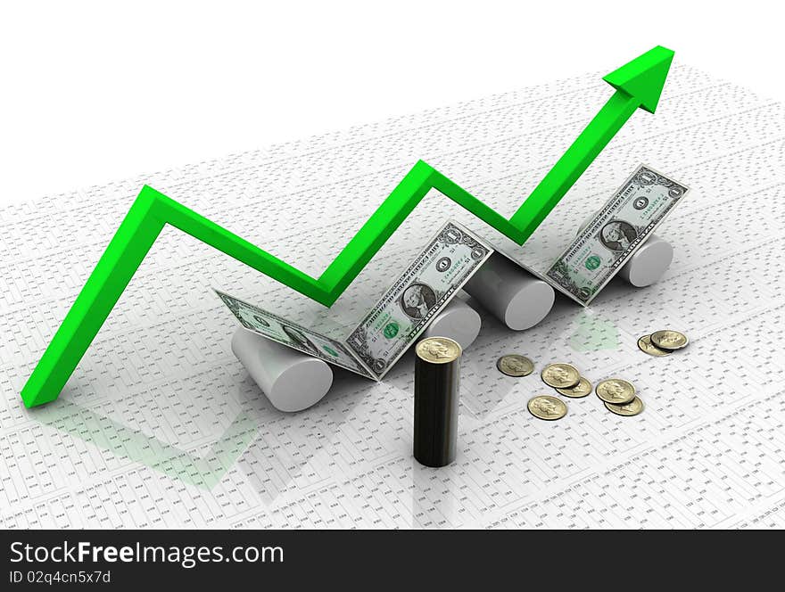 Business graph with dollar in white background