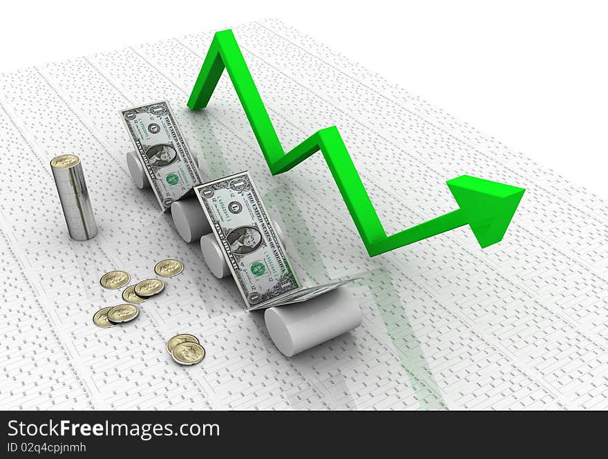 Business graph with dollar in white background