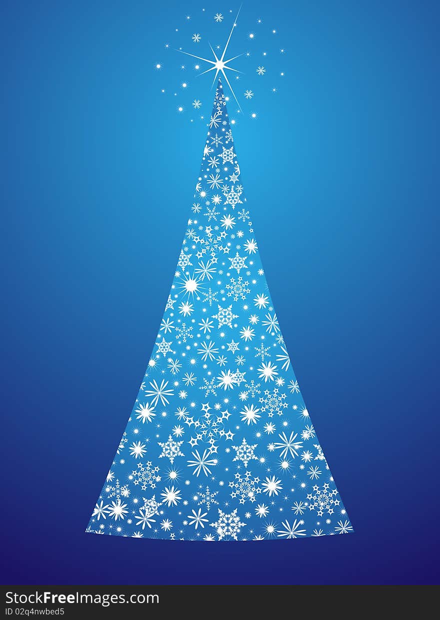 Vector Christmas tree made from snowflakes on a blue background. Vector Christmas tree made from snowflakes on a blue background