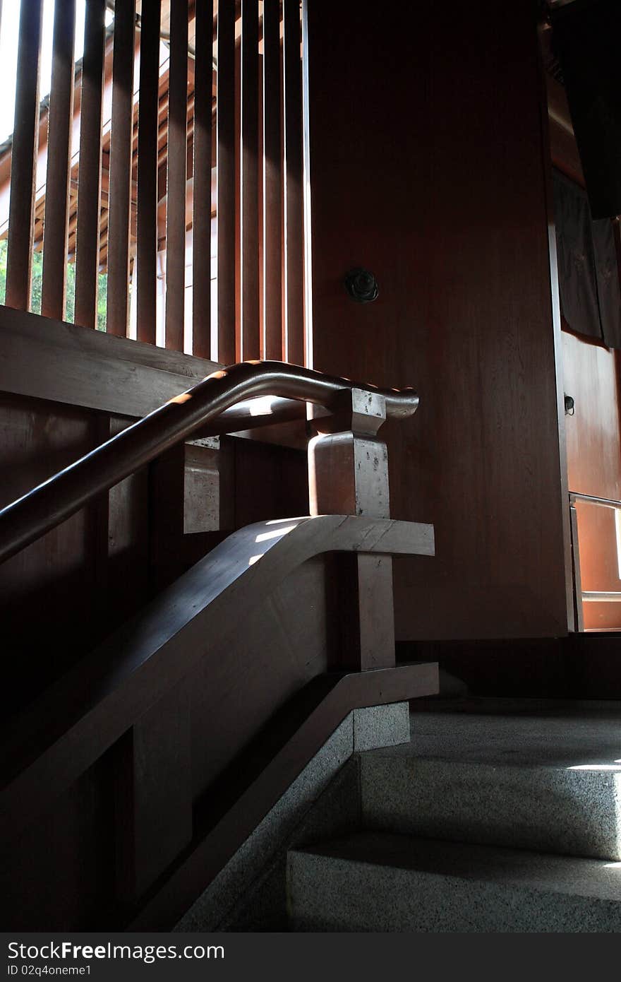 The staircase in a temple with a chinese style window