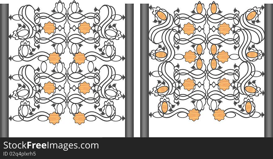 Wrought iron gate with elements of wood. Wrought iron gate with elements of wood