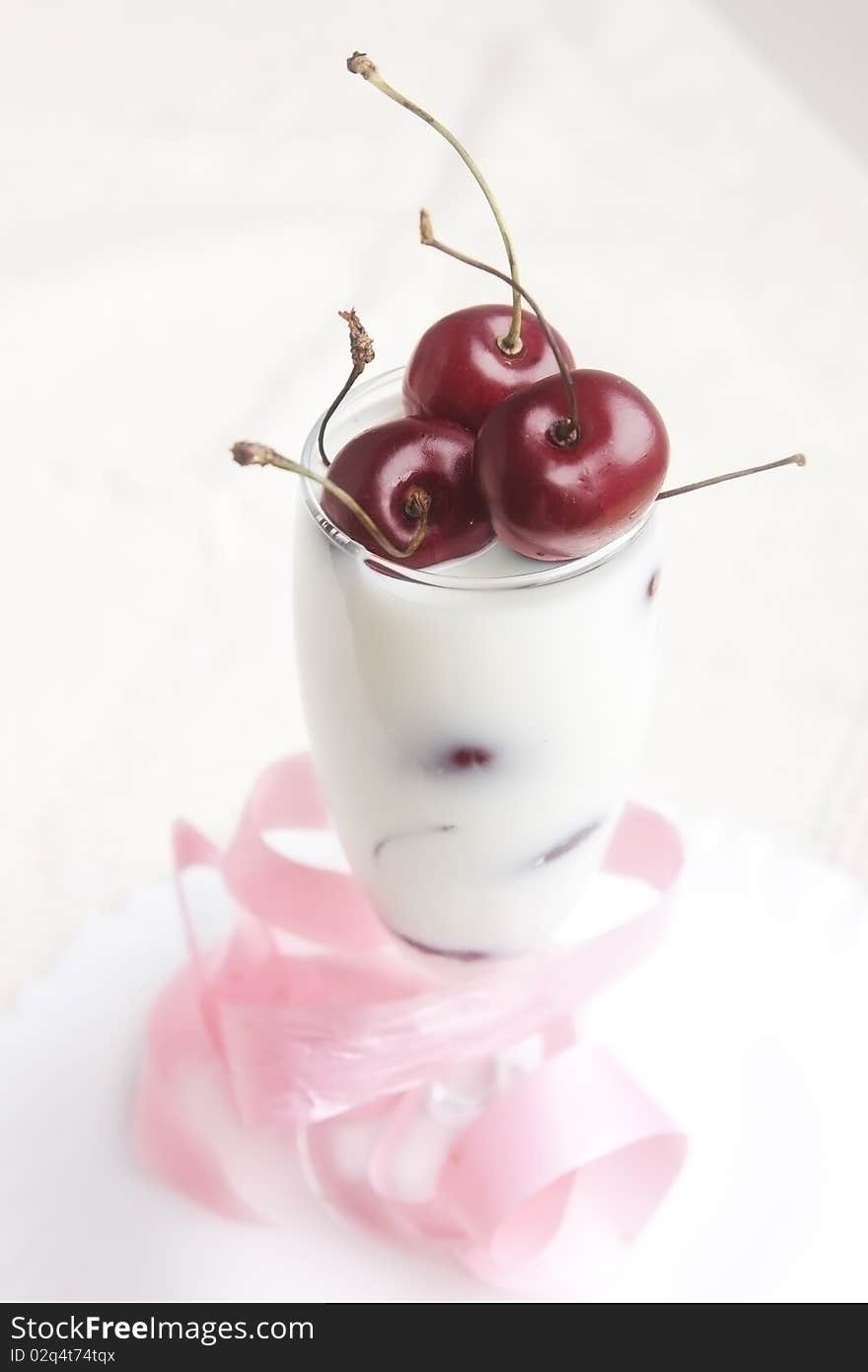 Delicious juicy cherries in milk