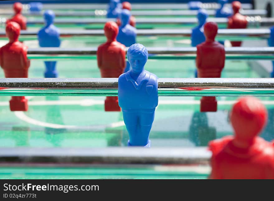 Close-up of a foosball table