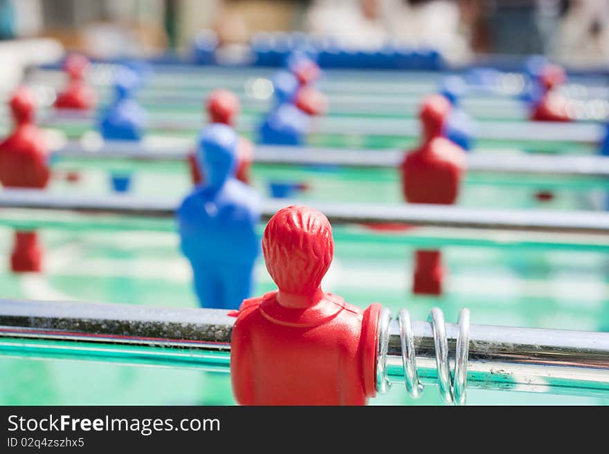 Close-up of a foosball table