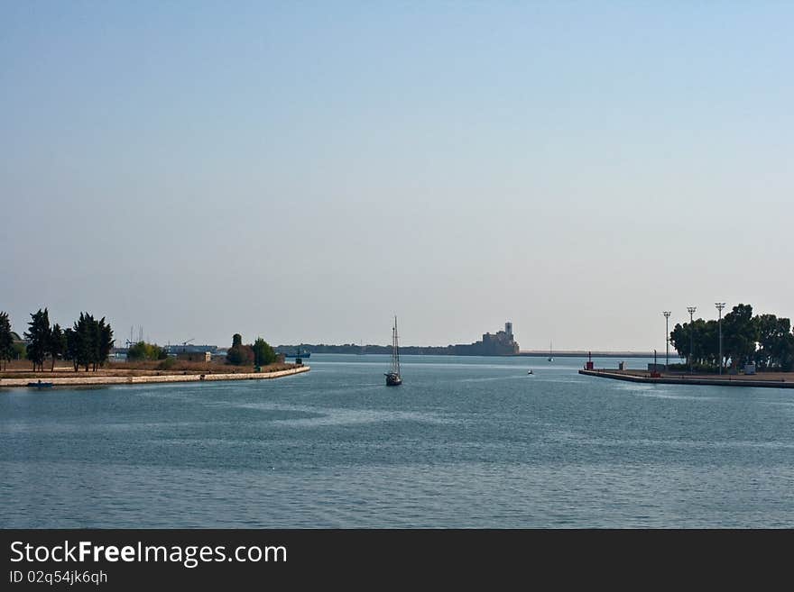 Boat in the sea. Brindisi