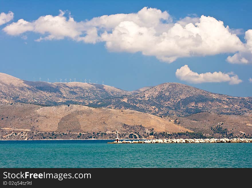 View of sea, hill and clouds in the backgrounds. View of sea, hill and clouds in the backgrounds