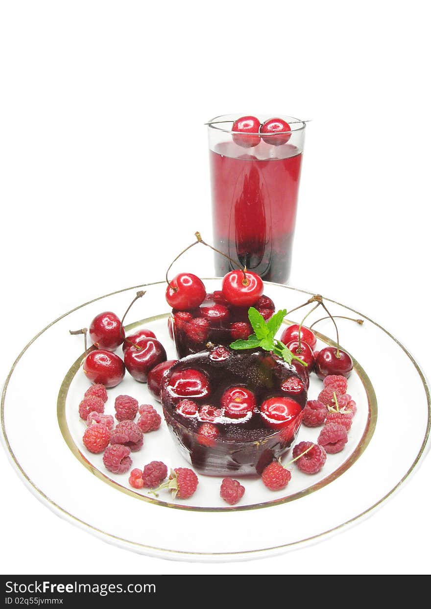 Cherry dessert juice red marmalade jelly with raspberry. Cherry dessert juice red marmalade jelly with raspberry