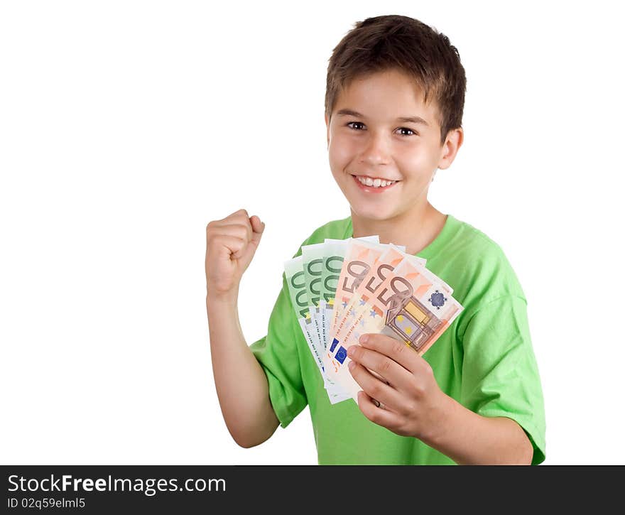 Happy boy with money in his hand