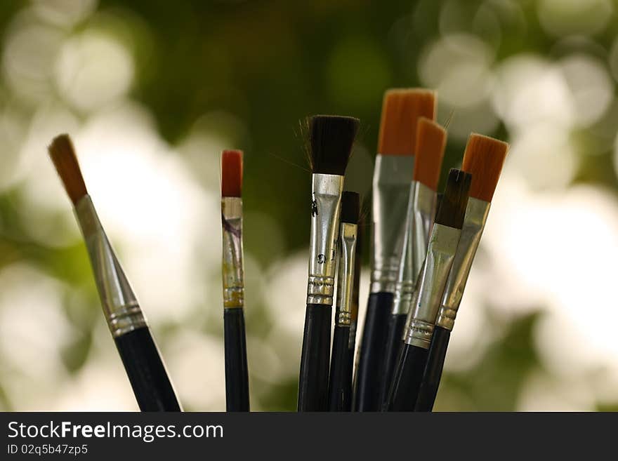 Artist's paint brushes. All kind of used brushes for paint.