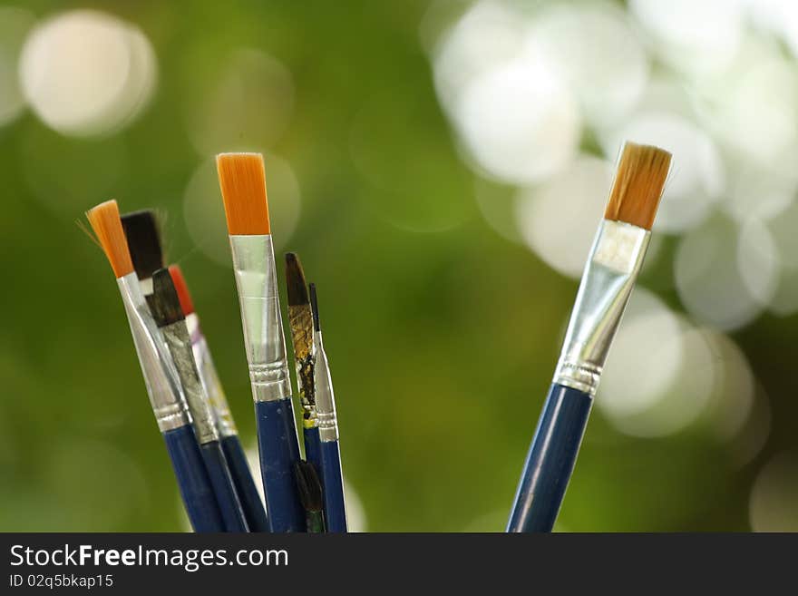 Artist's paint brushes. All kind of used brushes for paint.