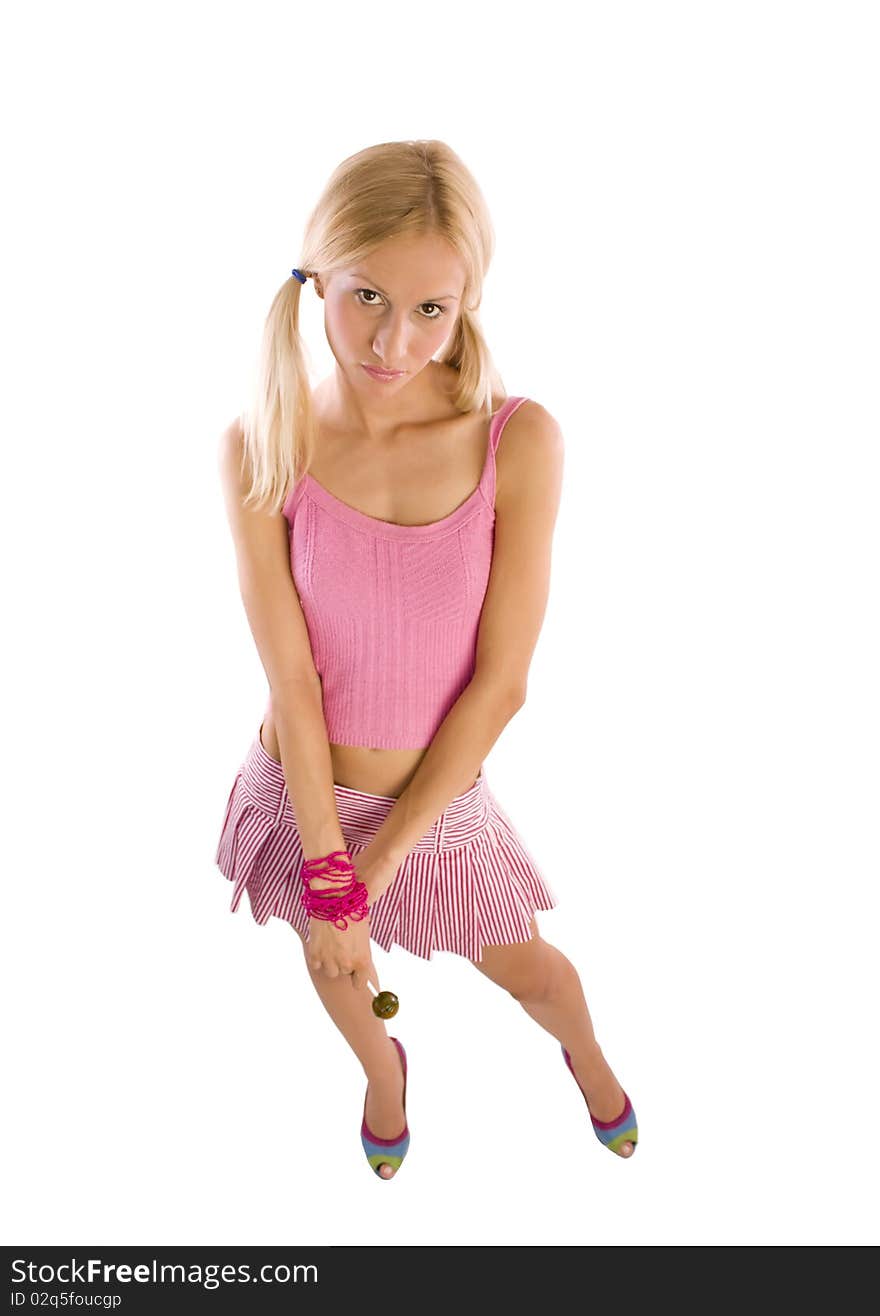 Isolated portrait of a girl in the pink. Isolated portrait of a girl in the pink