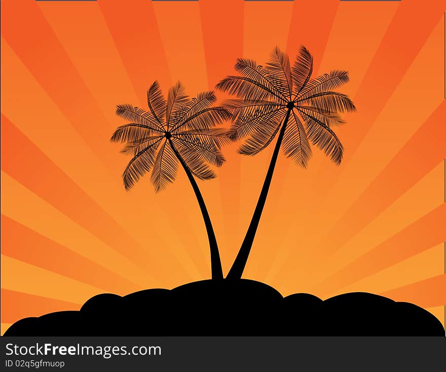 Tropical palms and African girl, vector illustration and can be scaled to any size and color without loss of resolution