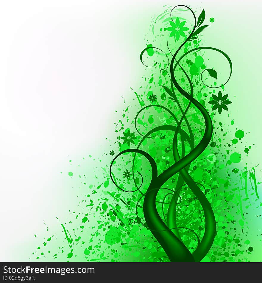 Green floral design on a white background