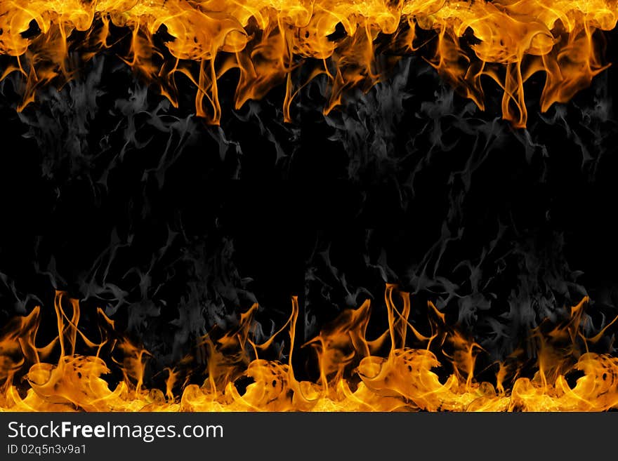 Collage with isolated fire on black background. Collage with isolated fire on black background