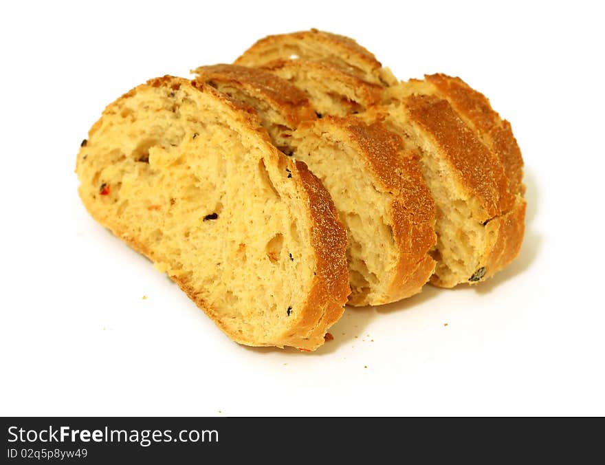 Bread with olive isolated on white