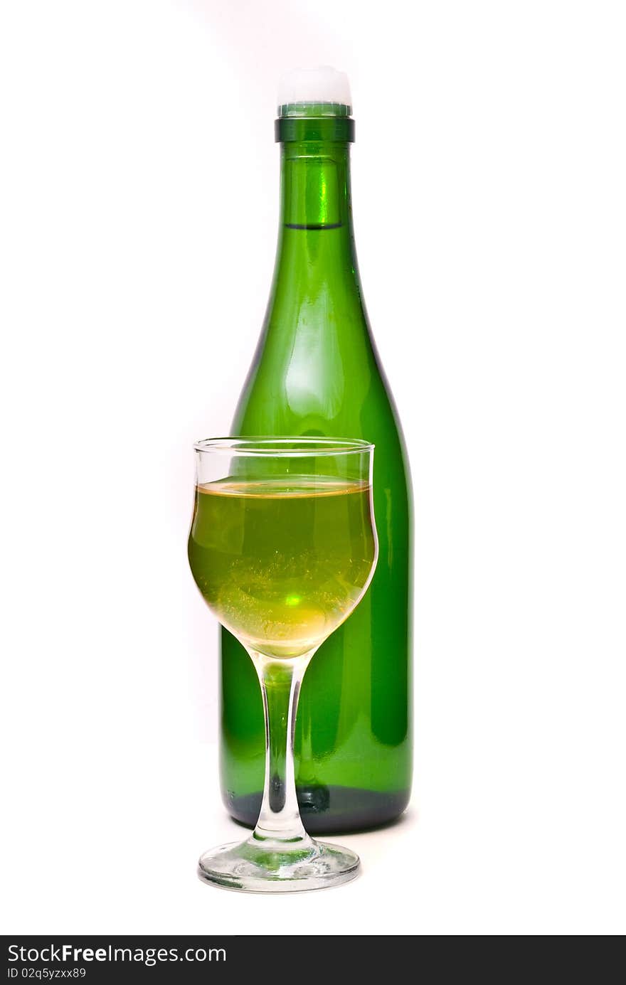 Wine bottle and glass on a white background