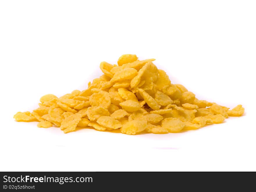 Crispy corn flakes on a white background